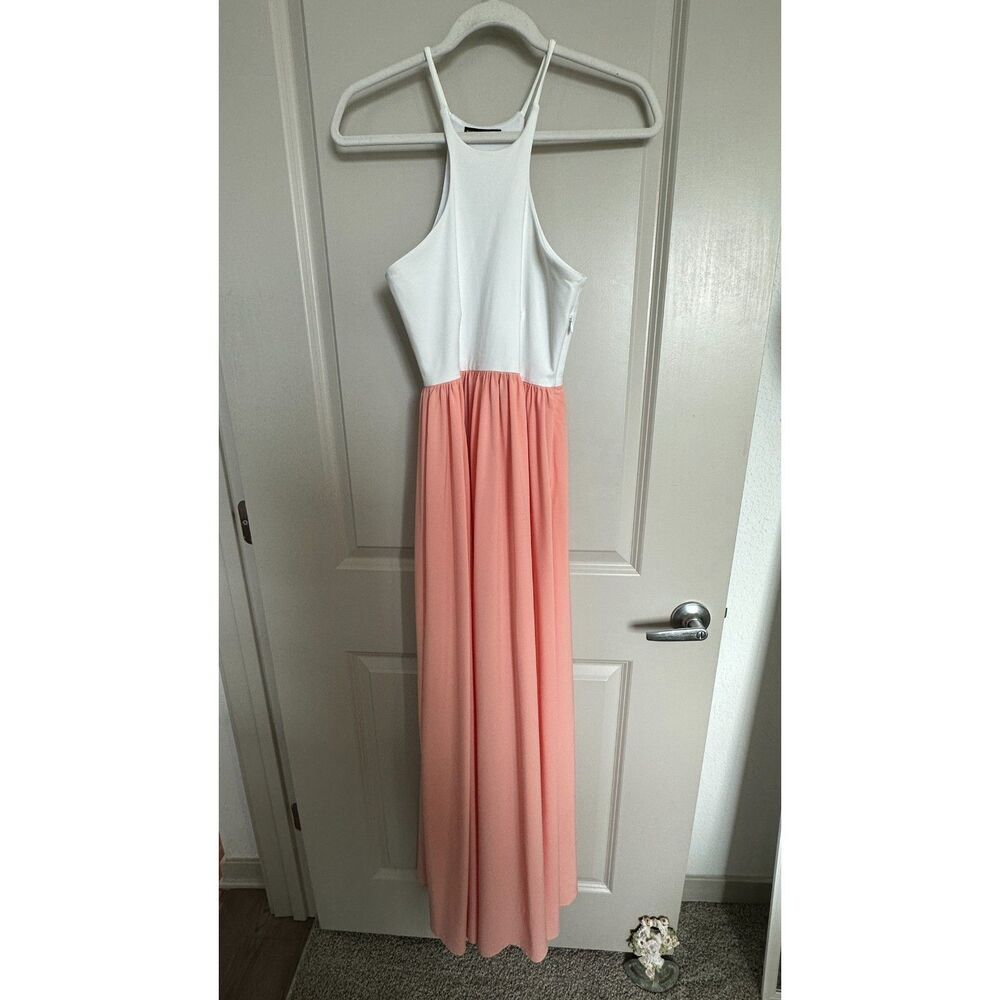 Donna Mizani White Pink Formal Maxi Gown Dress Women's Sz Medium